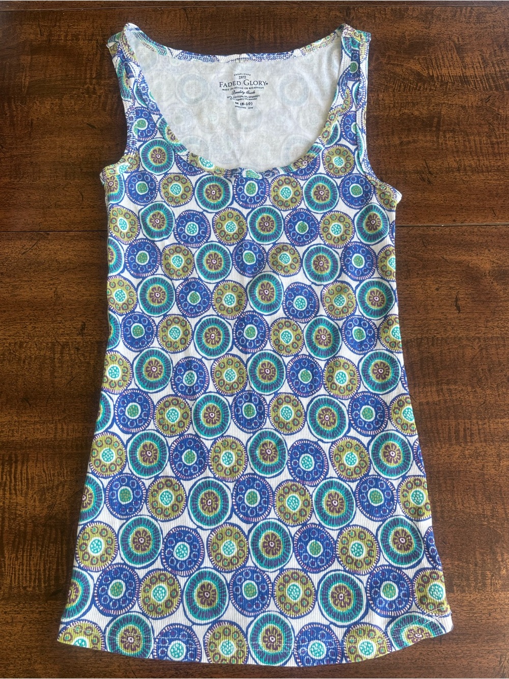Faded Glory Women’s Medium Boho Retro Geometric Medallion Print Ribbed Tank Top